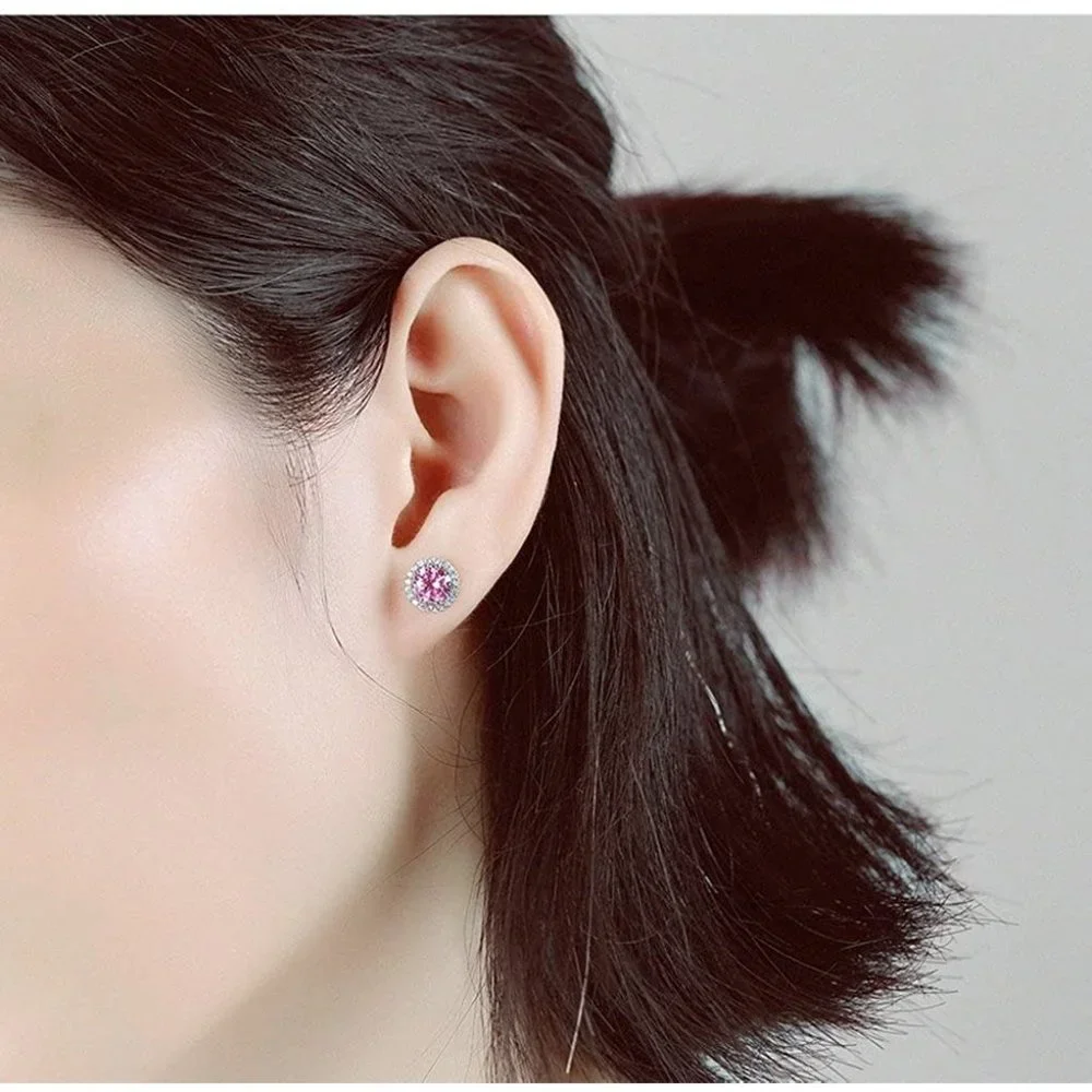 New Pink Tourmaline/October  Birthstone Stud Earrings Set, Copper Plated… - Picture 7 of 7